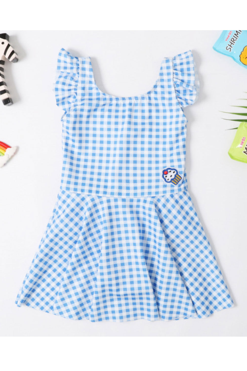 Toddler Girls Cute Sleeveless Plaid Pattern One Piece Swimwear
