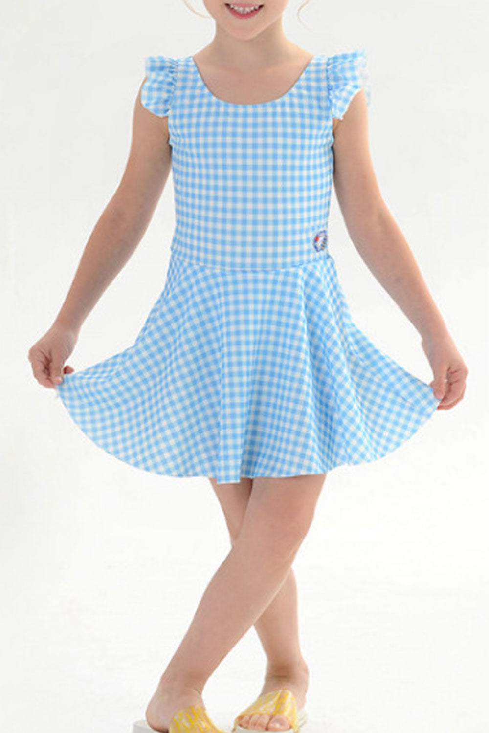 Toddler Girls Cute Sleeveless Plaid Pattern One Piece Swimwear