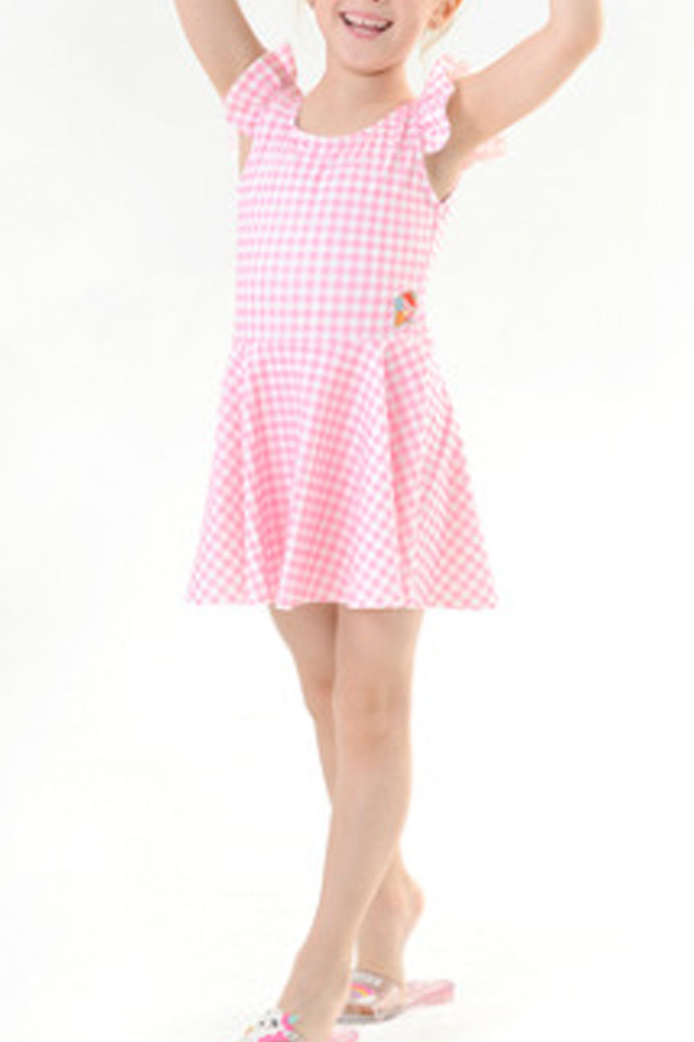 Toddler Girls Cute Sleeveless Plaid Pattern One Piece Swimwear