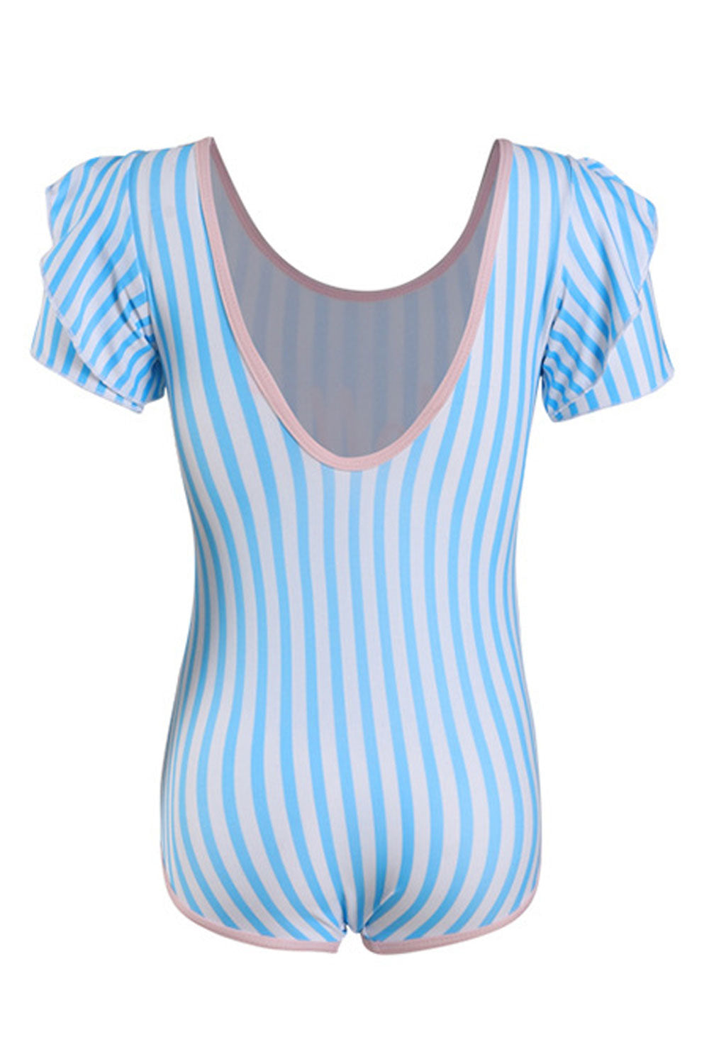 Toddler Girl Ruffled Short Sleeve Striped Pattern Pretty Swimwear