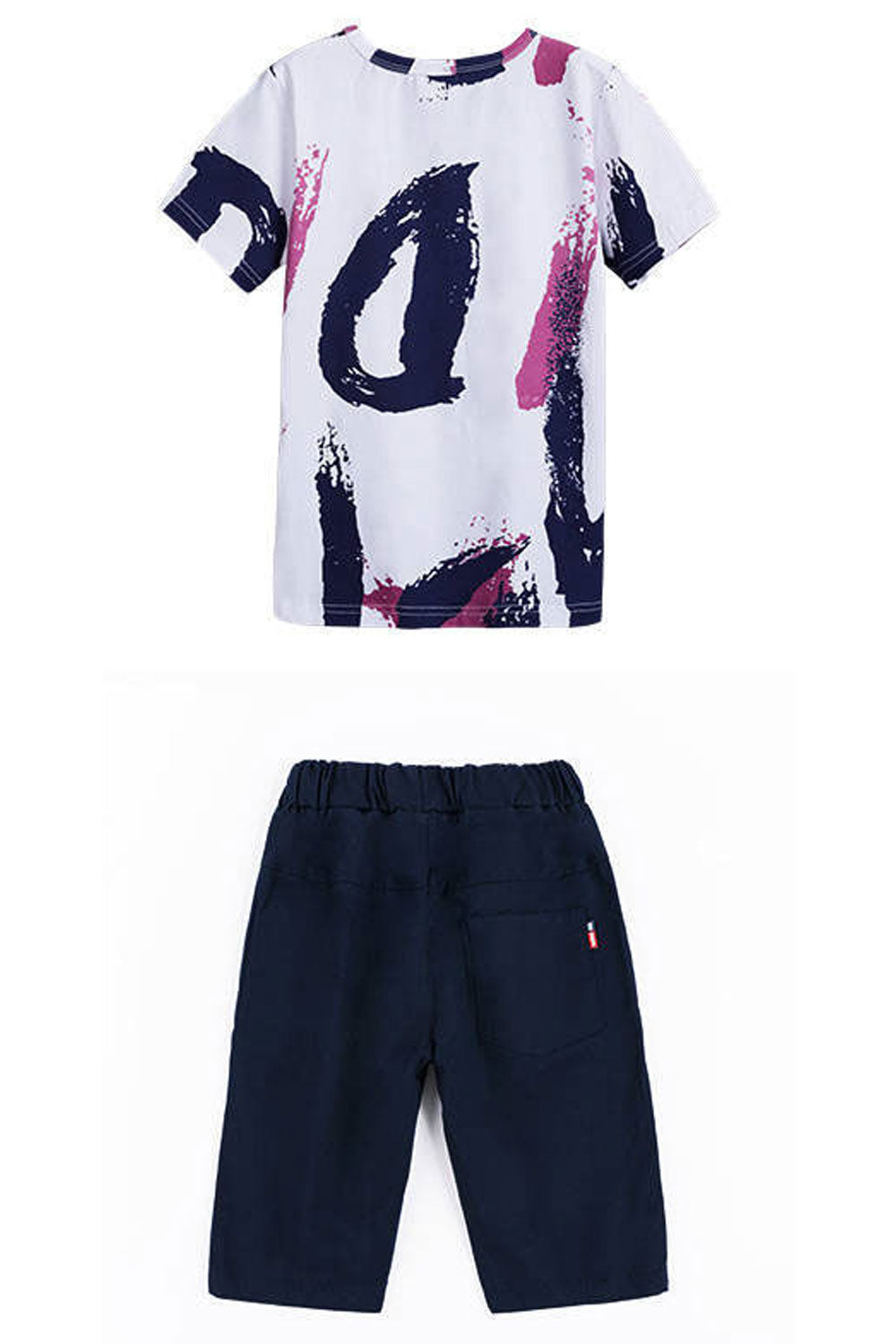 Kids Boys New Arrival Fashion round neck short sleeves D7 letters printed handsome t-shirt with descent looking shorts summer ca
