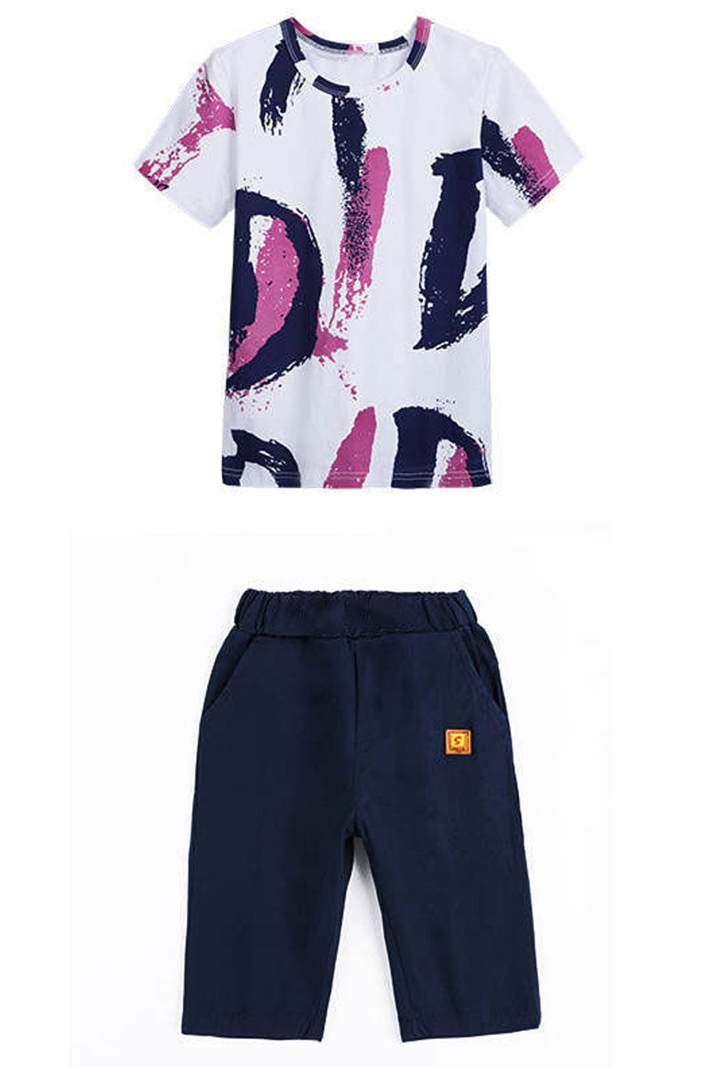 Kids Boys New Arrival Fashion round neck short sleeves D7 letters printed handsome t-shirt with descent looking shorts summer ca