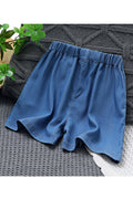 Kids Girls New Light and Thin Twill Stretch Tencel Denim Bear Embroidery Summer Shorts