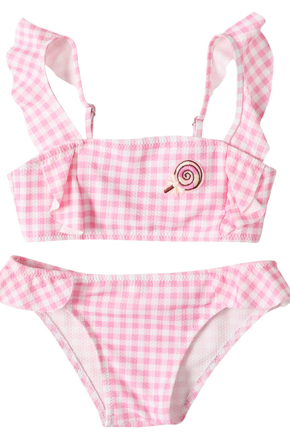 Baby Girls Plaid Pattern Flying Sleeve Adjustable Strap Swimsuit