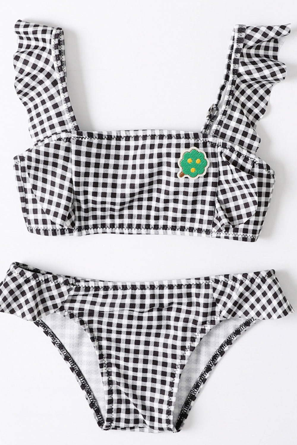 Baby Girls Plaid Pattern Flying Sleeve Adjustable Strap Swimsuit
