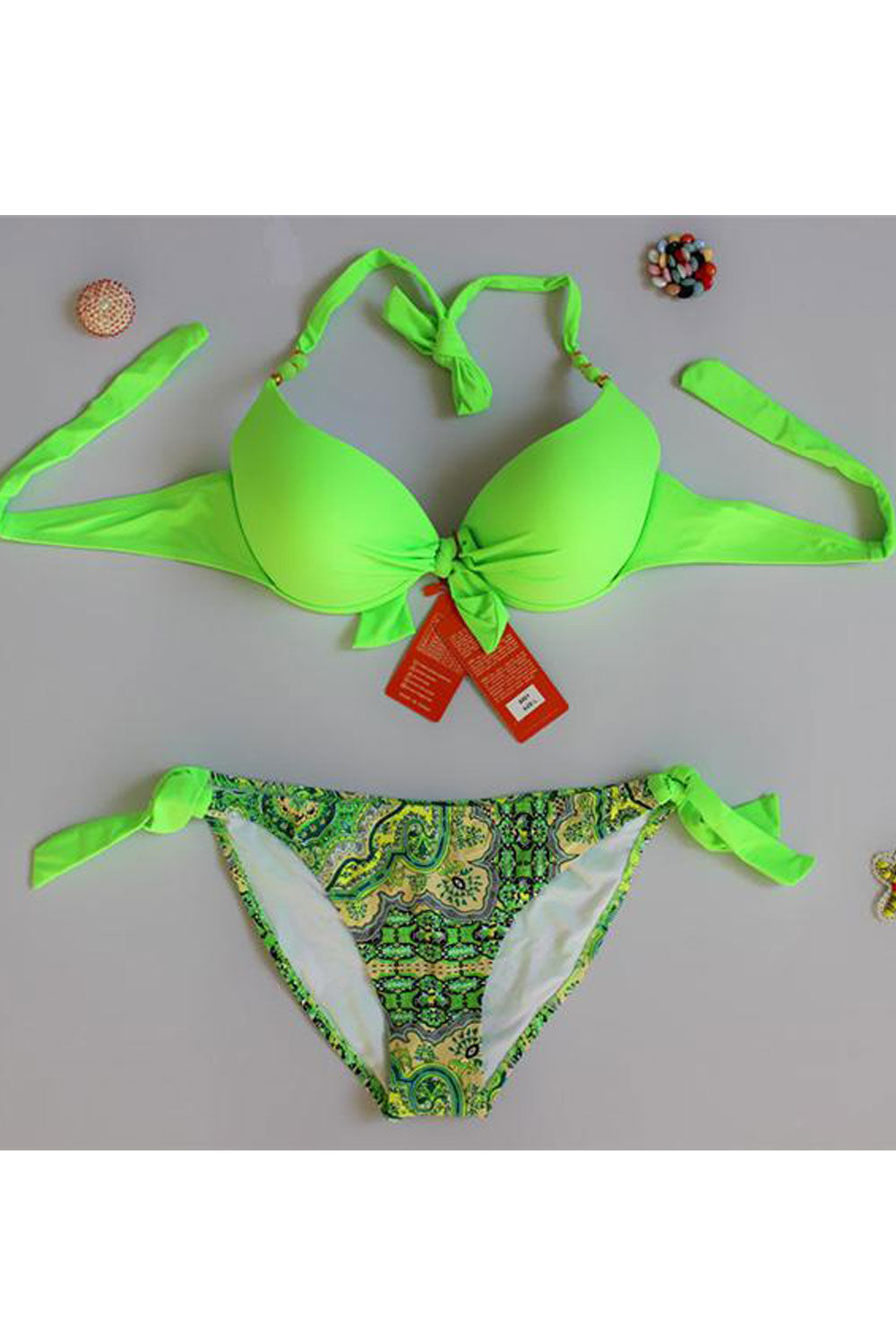 Women Tie Knot Printed Thin Two Piece Swimsuit