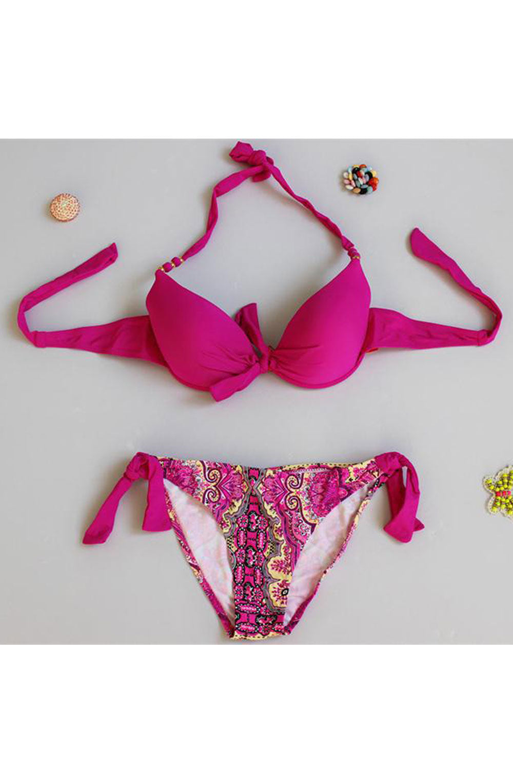 Women Tie Knot Printed Thin Two Piece Swimsuit