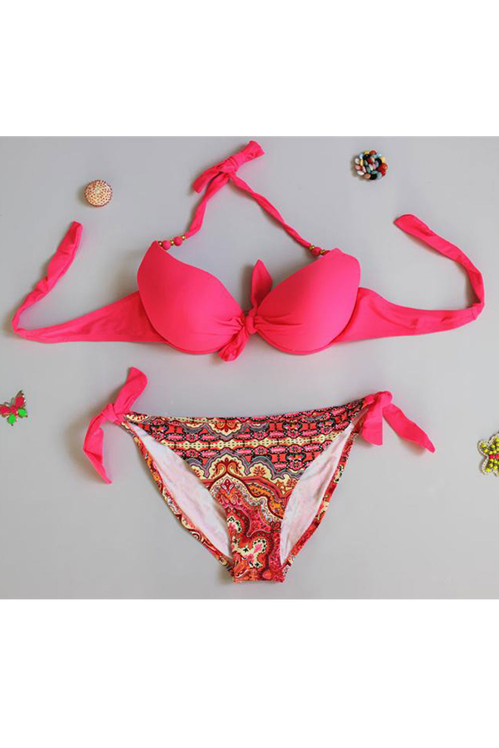 Women Tie Knot Printed Thin Two Piece Swimsuit