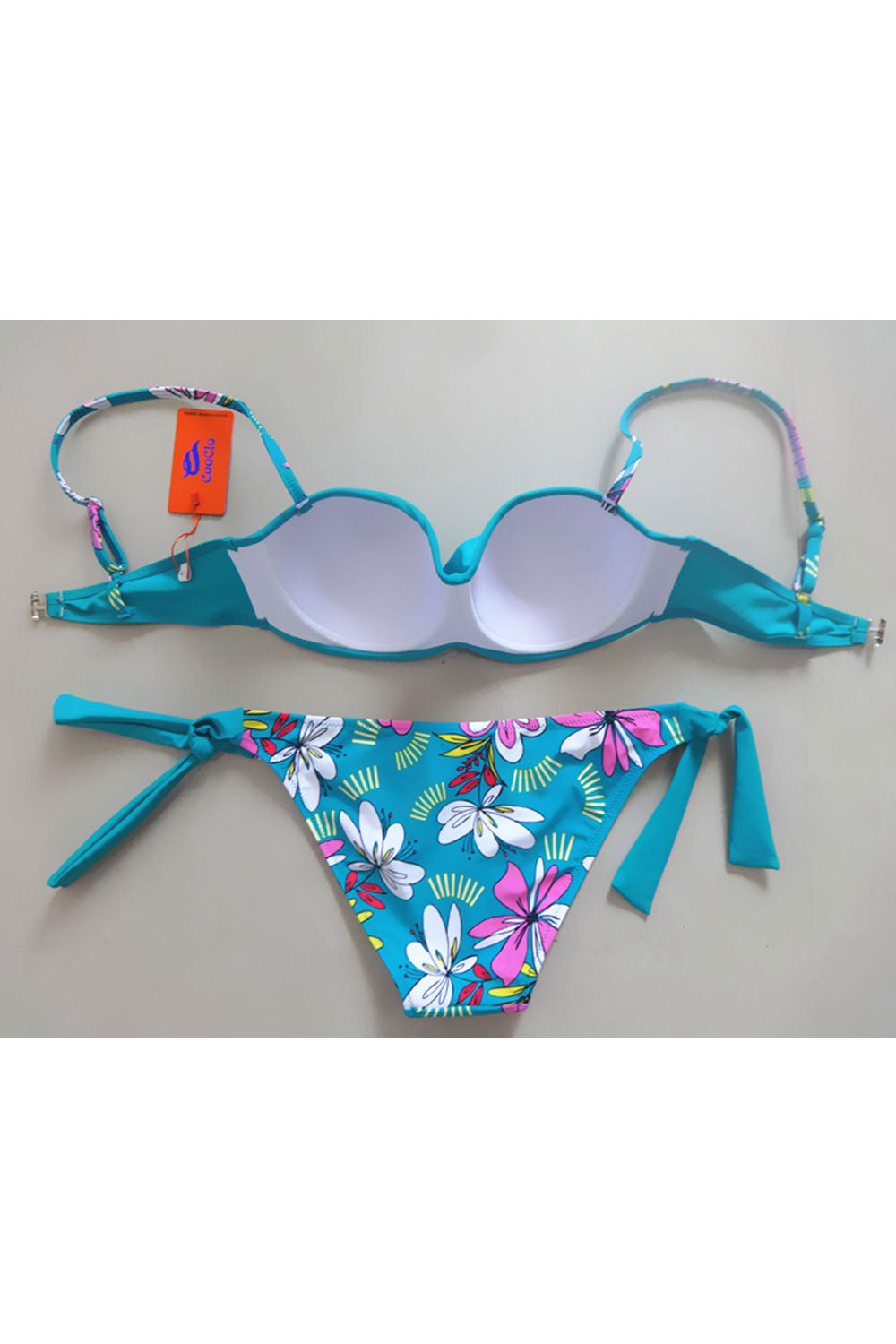 Women Padded Cup Halter Floral Print Two Piece Swimsuit