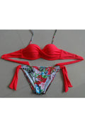 Women Padded Cup Halter Floral Print Two Piece Swimsuit