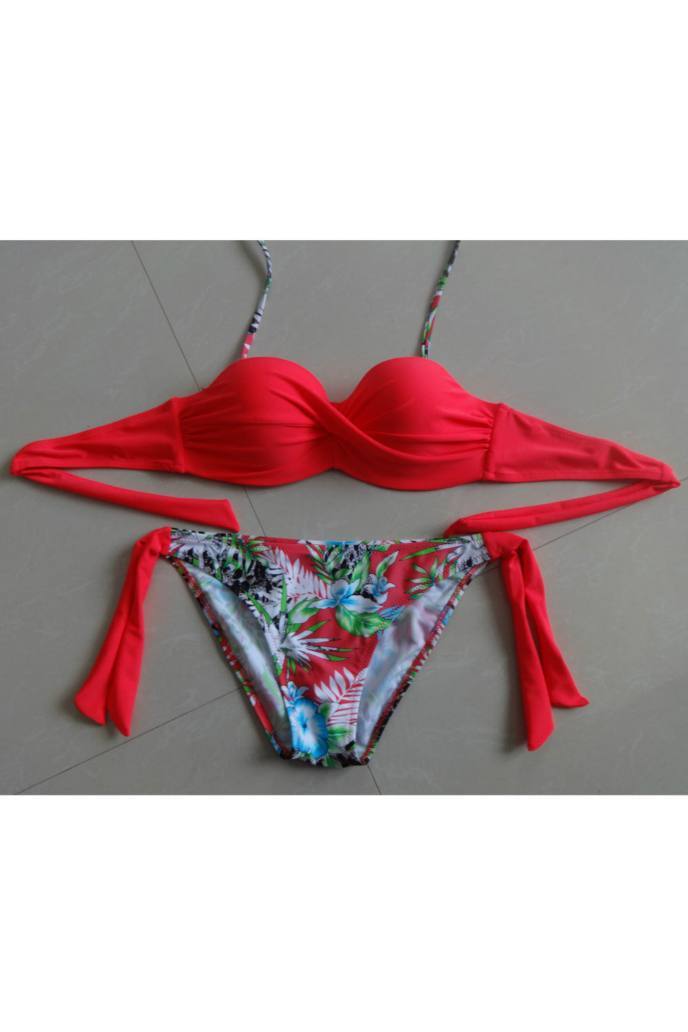 Women Padded Cup Halter Floral Print Two Piece Swimsuit