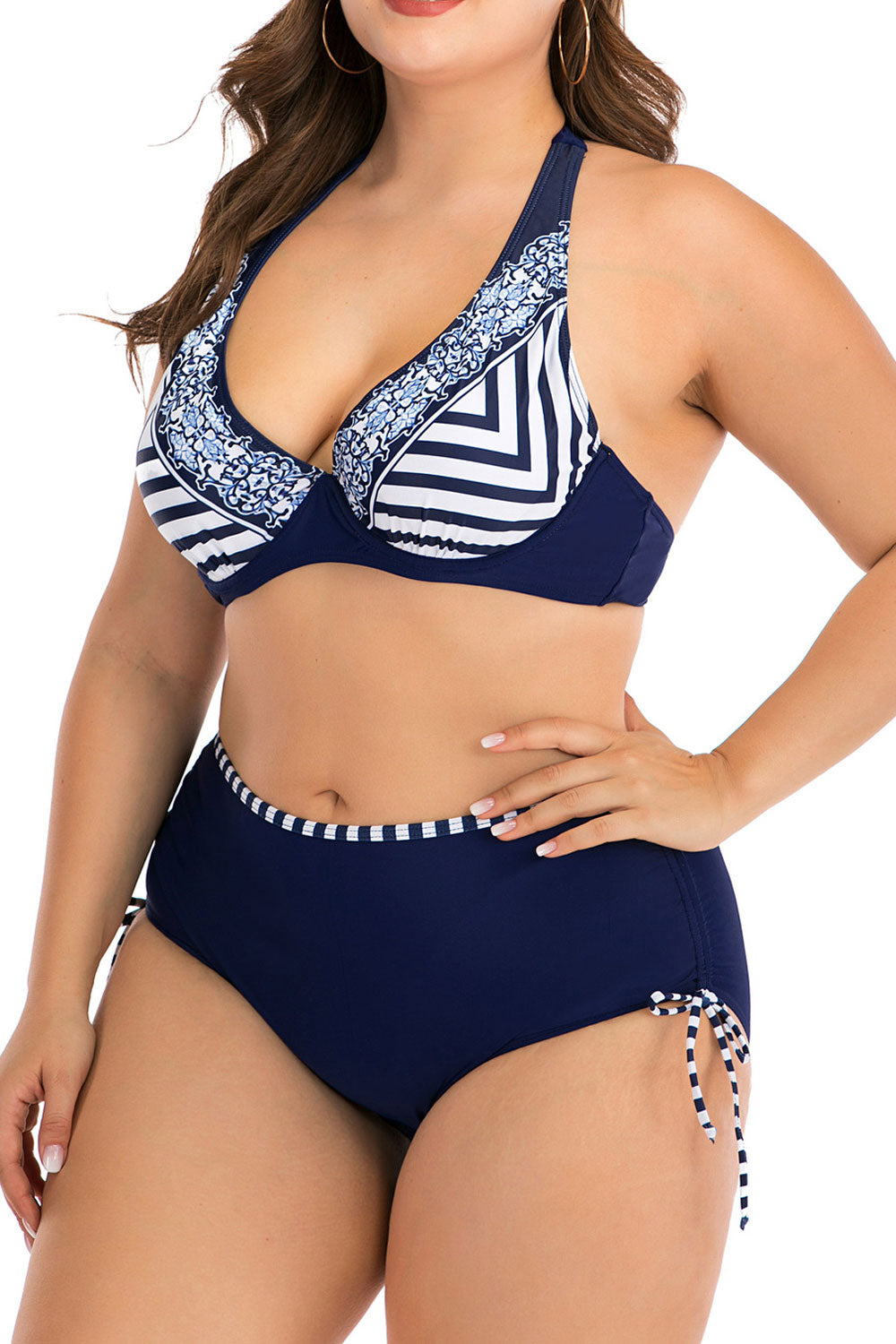 Women Halter Printed Hook Back Halter Styled Swimwear Set