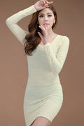 Women-Slim-Plaid-Pattern-Full-Sleeves-Dress White