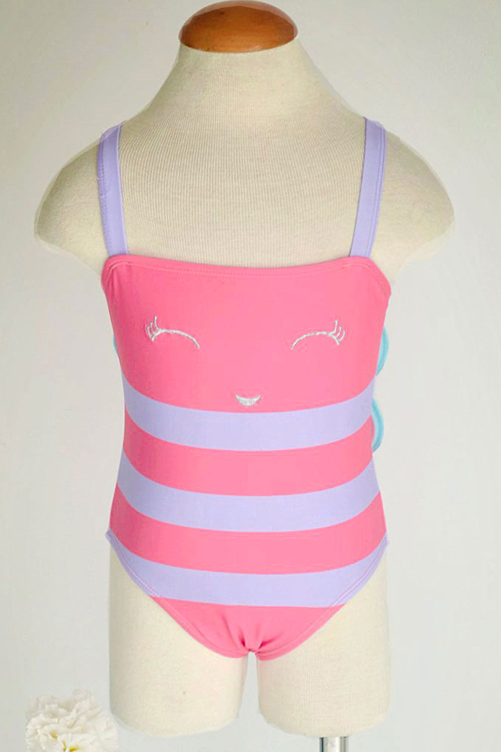 Toddler Girls Striped Strap Neck One Piece Beautiful Swimwear