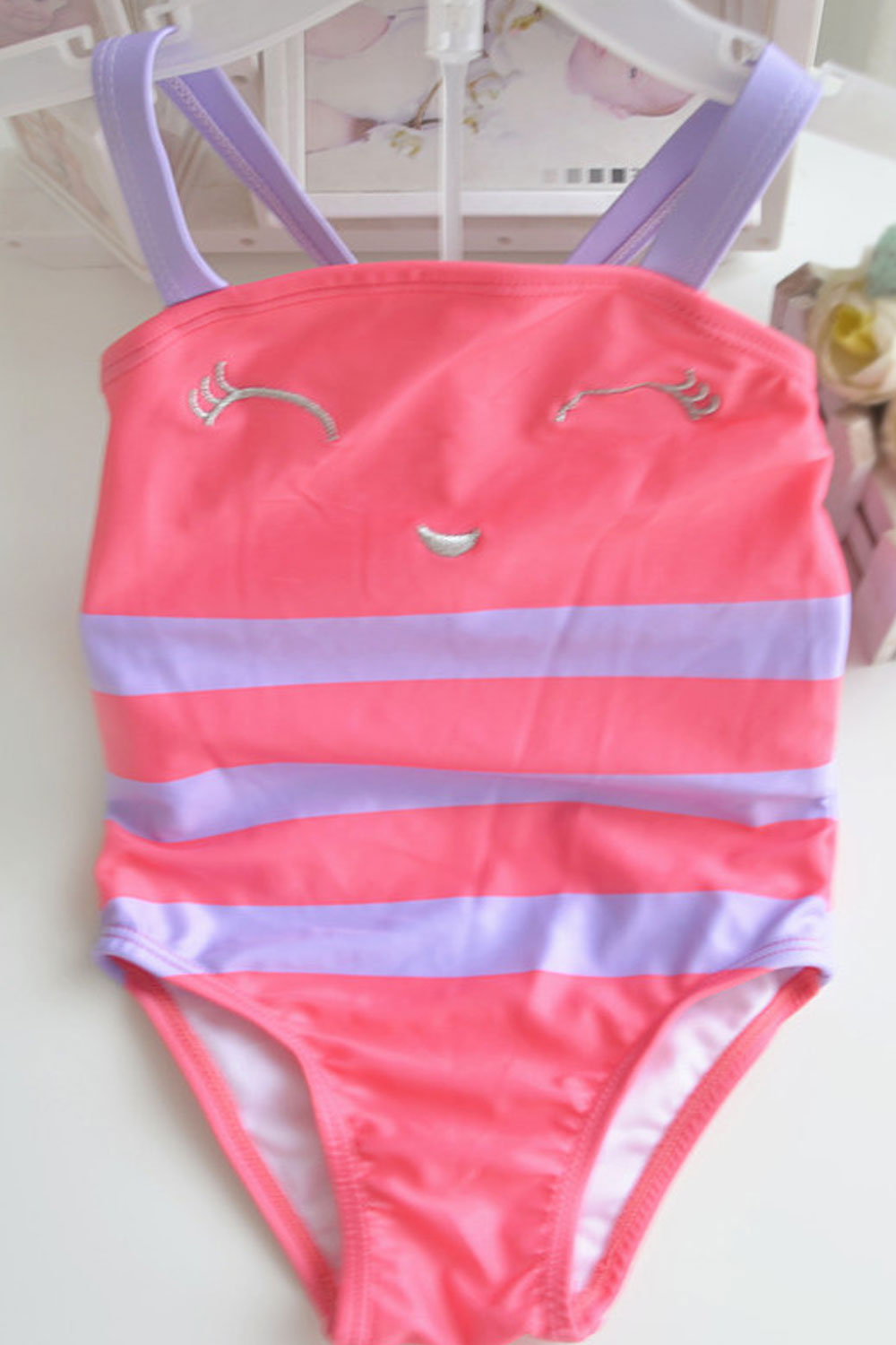 Toddler Girls Striped Strap Neck One Piece Beautiful Swimwear