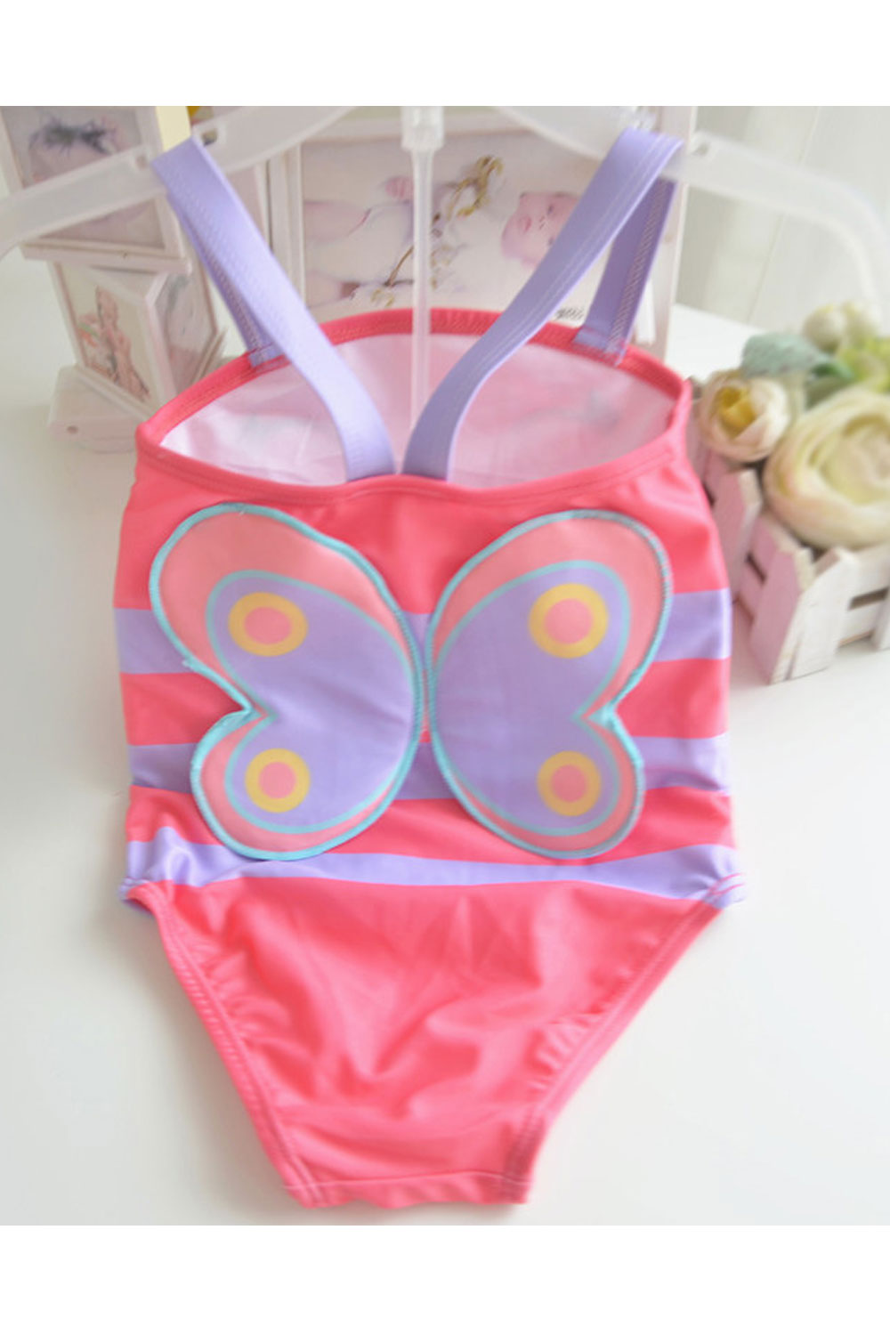 Toddler Girls Striped Strap Neck One Piece Beautiful Swimwear