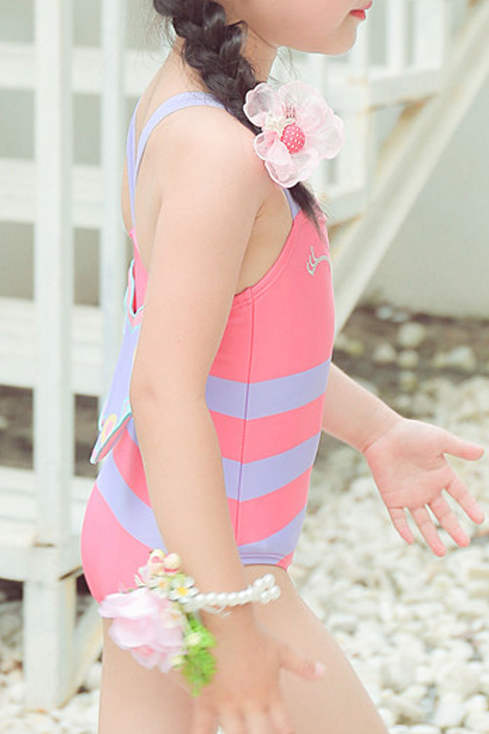 Toddler Girls Striped Strap Neck One Piece Beautiful Swimwear