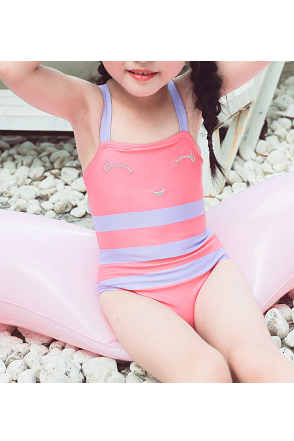 Toddler Girls Striped Strap Neck One Piece Beautiful Swimwear