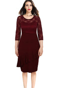 Women Bodycon Knee Length Party Dress Red Vine