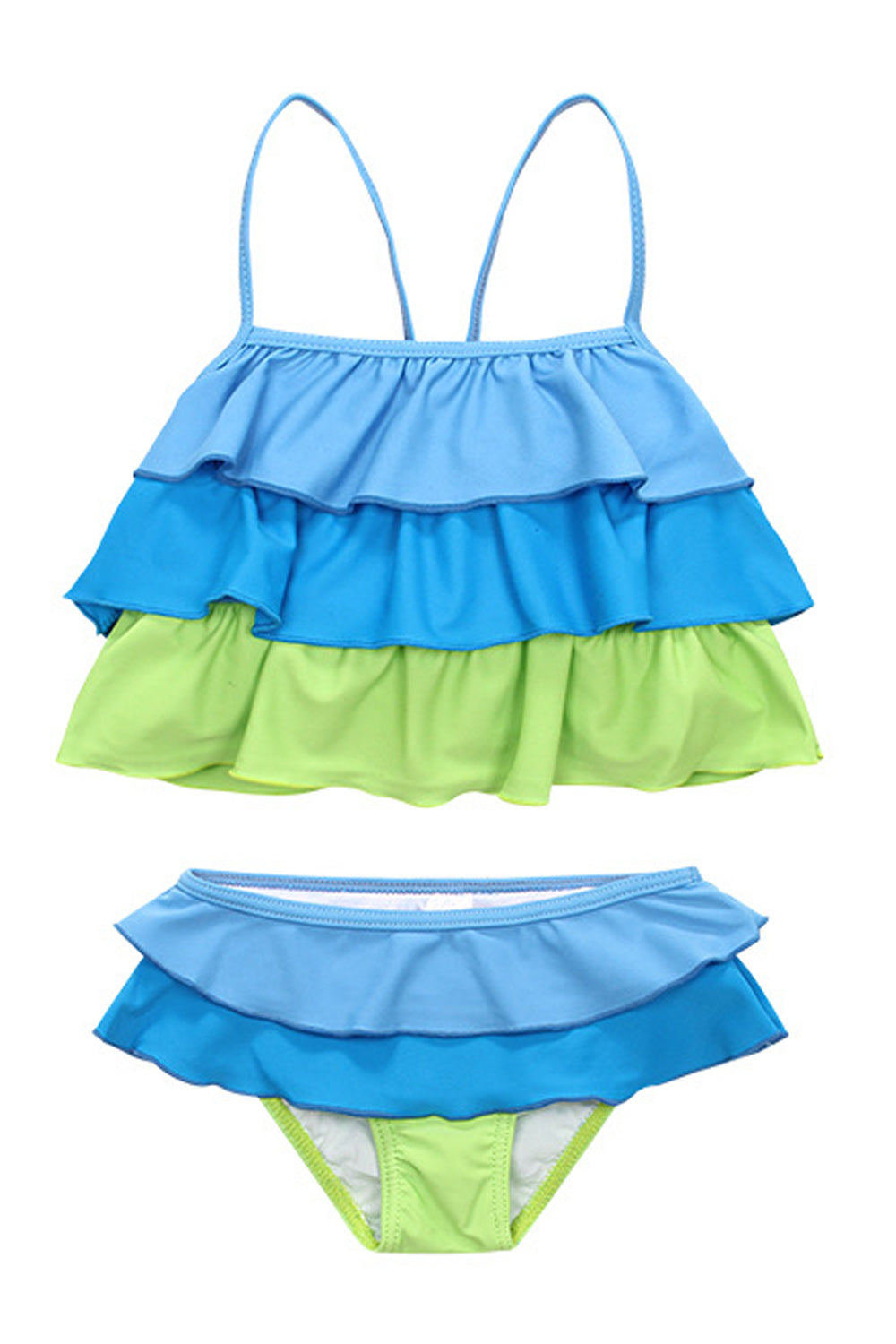 Toddler Girls Contrast Color Ruffle Layers Two Piece Swimsuit