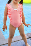 Toddler Girls Striped Pattern Trim Ruffled One Piece Swimwear