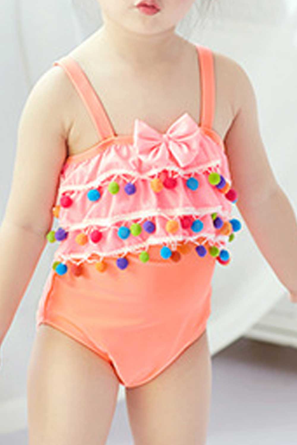 Toddler Girls Solid Color Ball Lace One Piece Pretty Swimwear