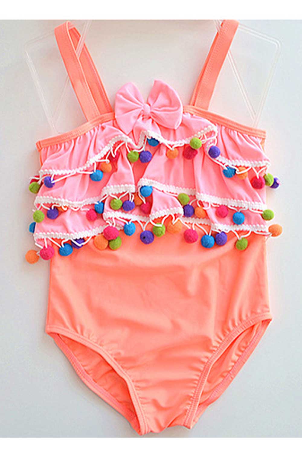 Toddler Girls Solid Color Ball Lace One Piece Pretty Swimwear