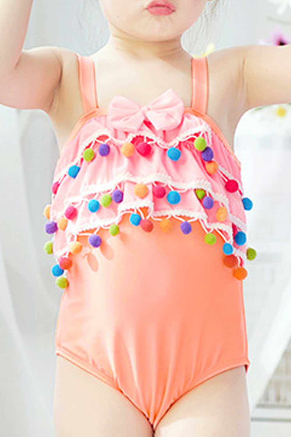 Toddler Girls Solid Color Ball Lace One Piece Pretty Swimwear