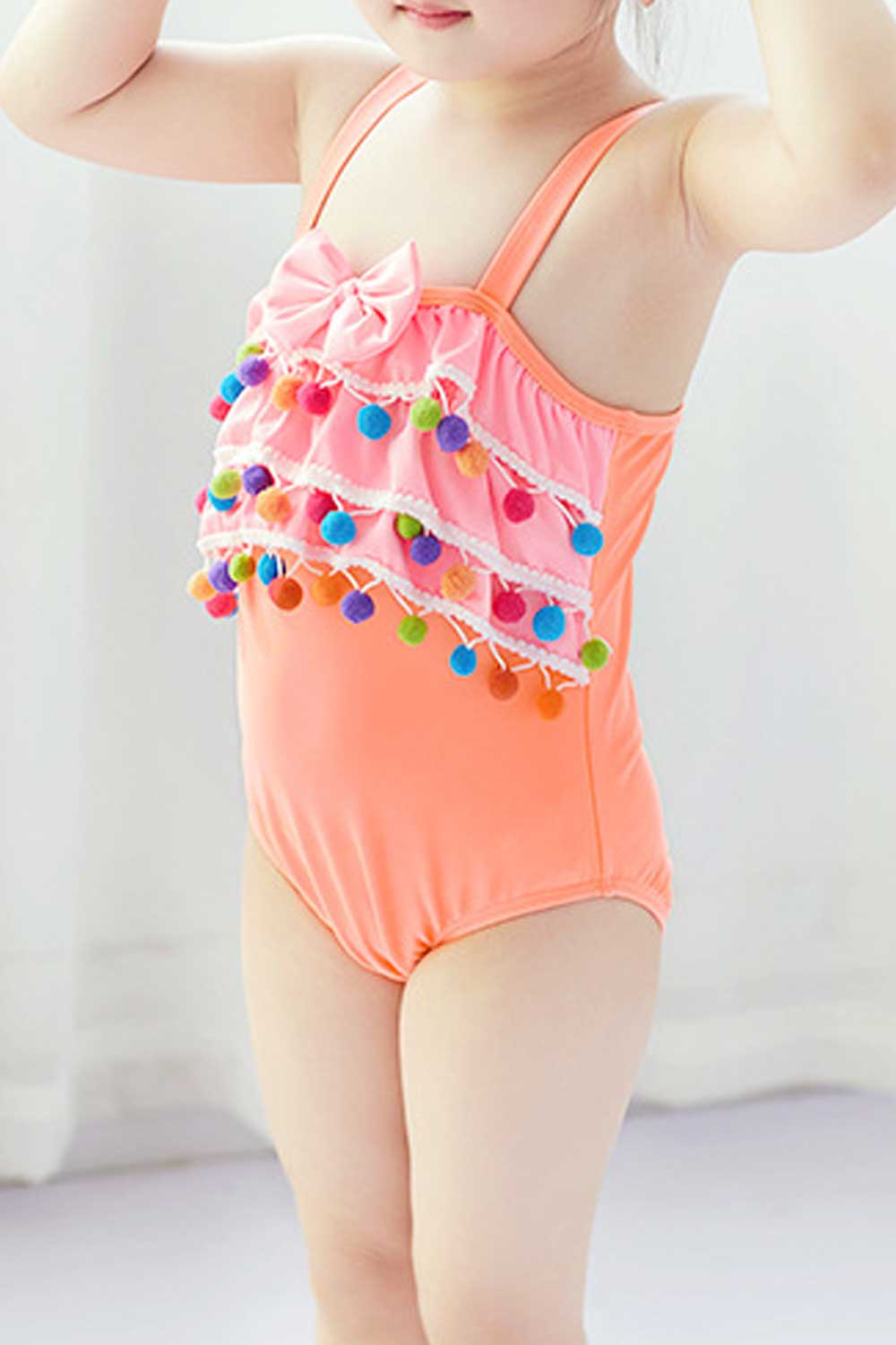 Toddler Girls Solid Color Ball Lace One Piece Pretty Swimwear