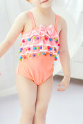 Toddler Girls Solid Color Ball Lace One Piece Pretty Swimwear