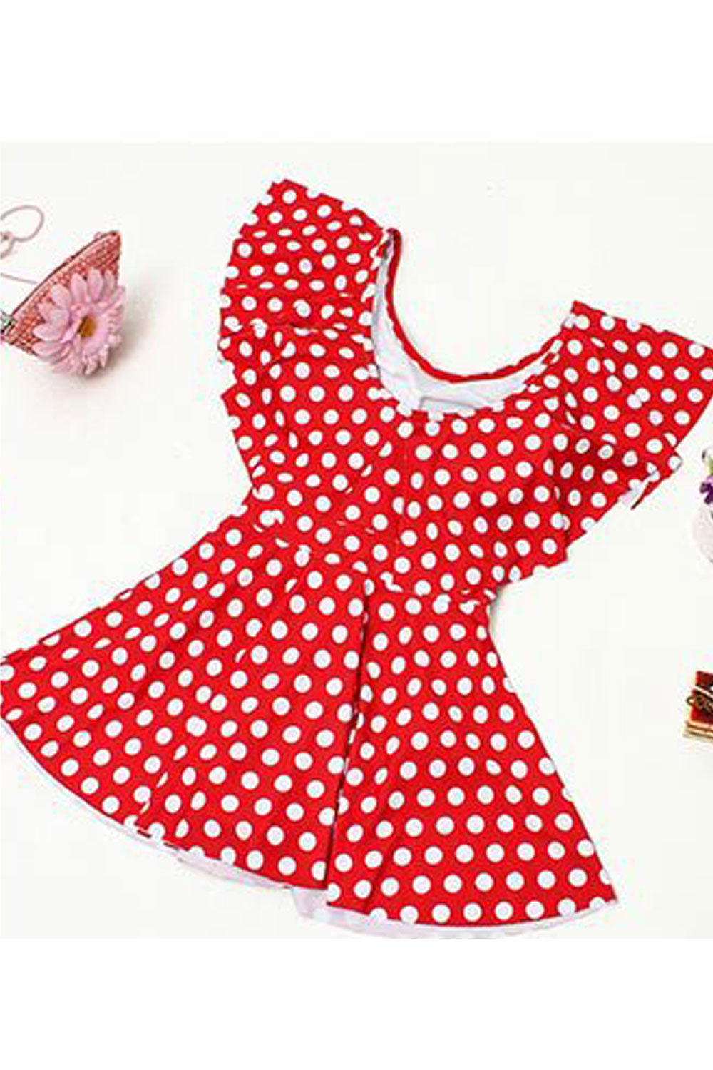 Toddler Girls One Piece Ruffled Polka Dot Pattern Swimwear