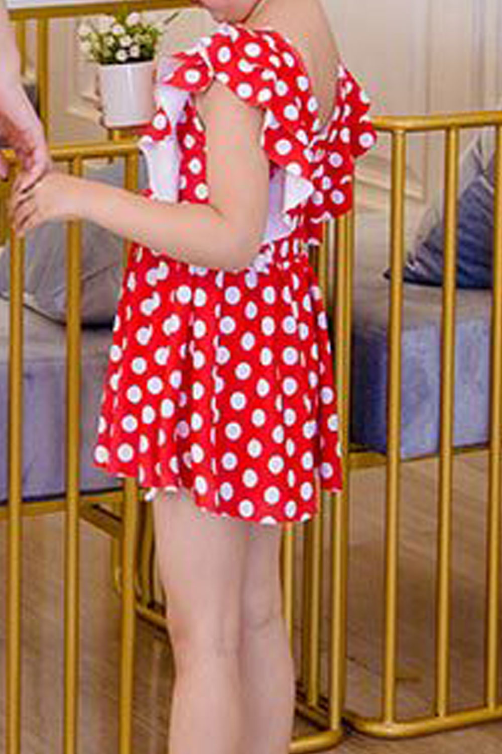 Toddler Girls One Piece Ruffled Polka Dot Pattern Swimwear