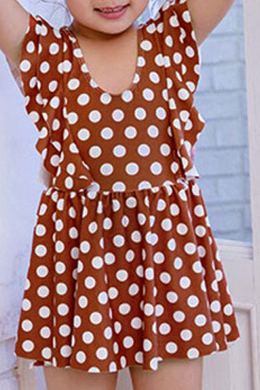 Toddler Girls One Piece Ruffled Polka Dot Pattern Swimwear