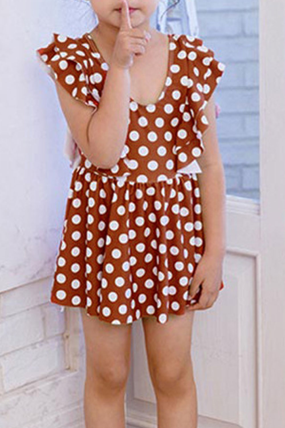 Toddler Girls One Piece Ruffled Polka Dot Pattern Swimwear