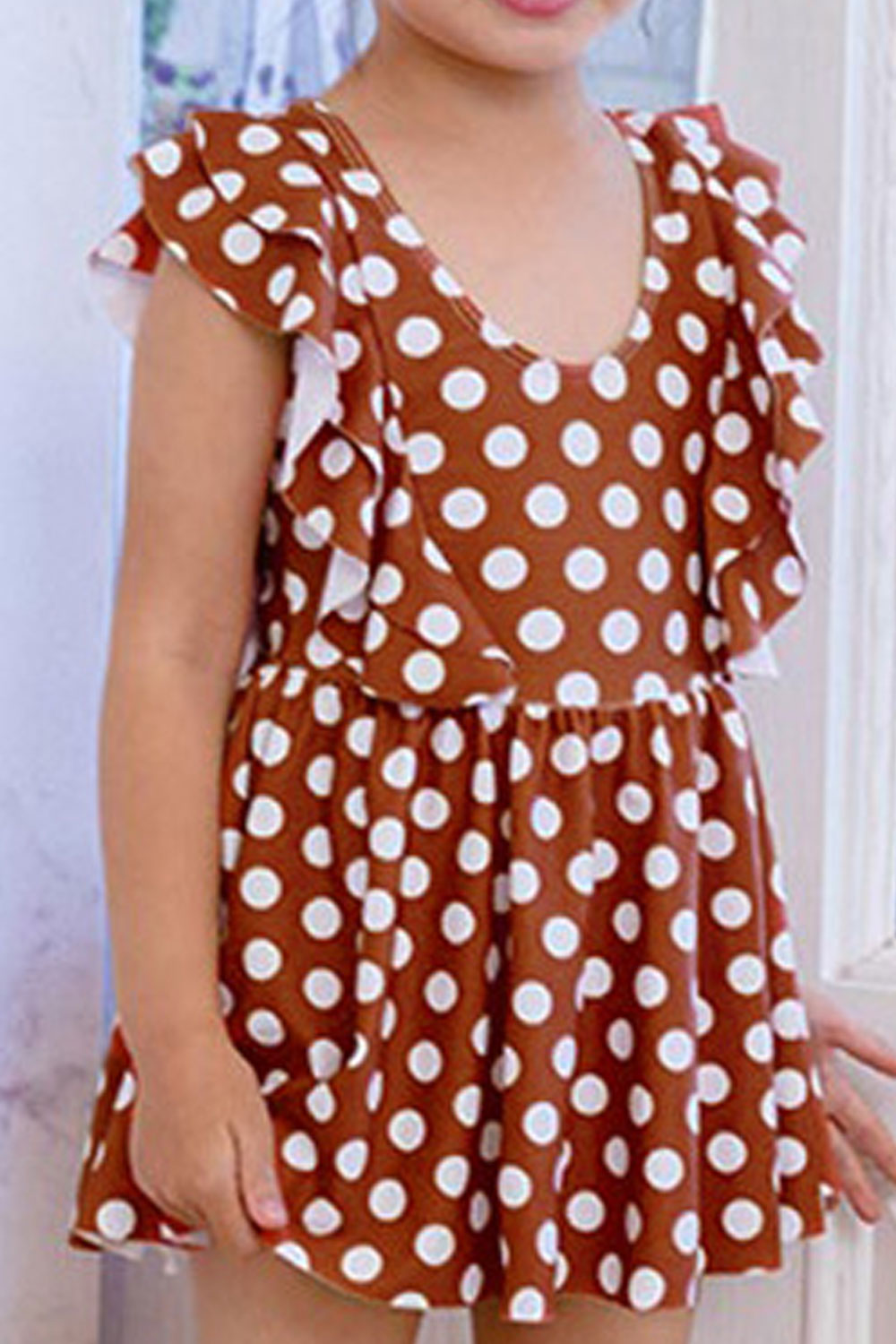 Toddler Girls One Piece Ruffled Polka Dot Pattern Swimwear