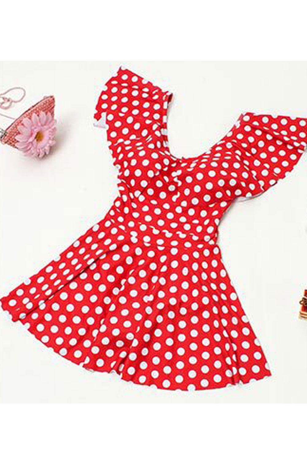 Toddler Girls One Piece Ruffled Polka Dot Pattern Swimwear