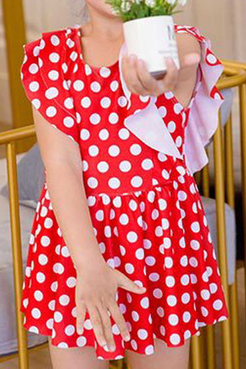 Toddler Girls One Piece Ruffled Polka Dot Pattern Swimwear