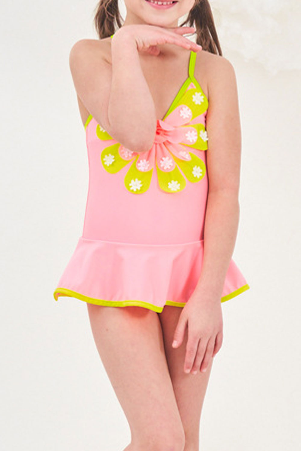 Toddler Girls Solid Color Tiny Decoration One Piece Swimwear