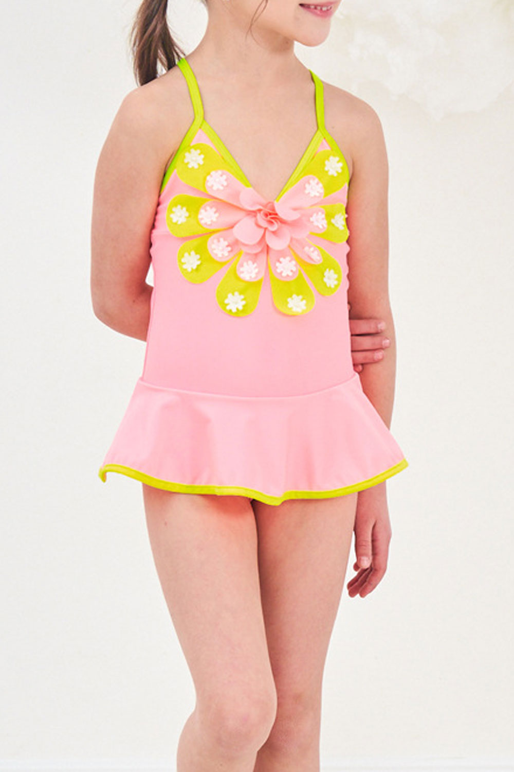 Toddler Girls Solid Color Tiny Decoration One Piece Swimwear