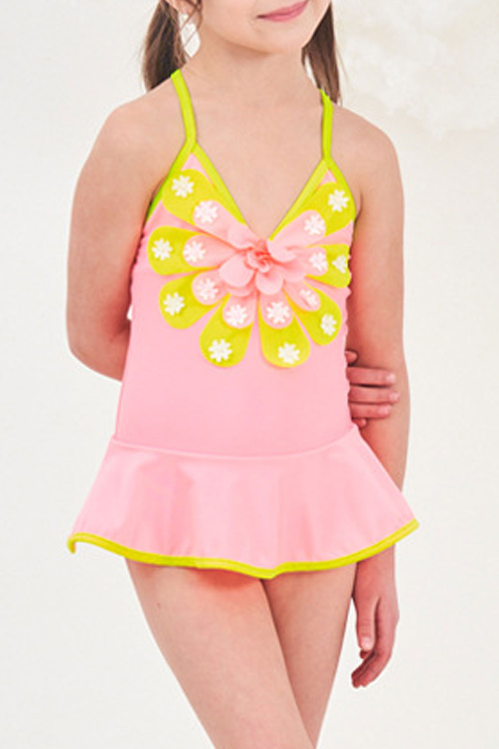 Toddler Girls Solid Color Tiny Decoration One Piece Swimwear