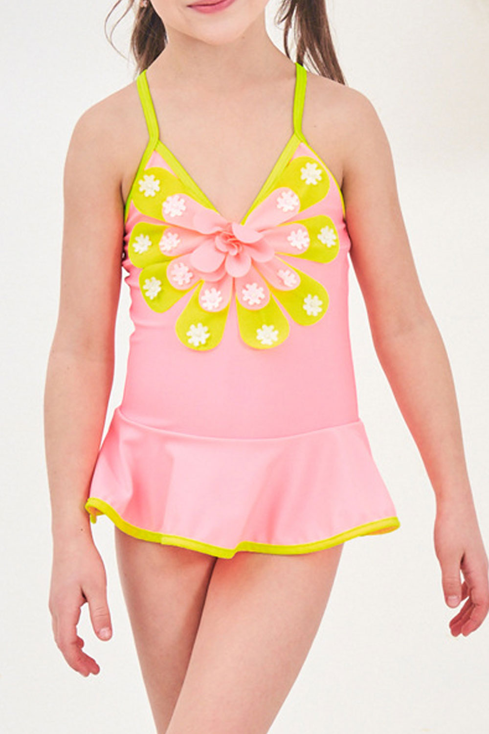 Toddler Girls Solid Color Tiny Decoration One Piece Swimwear