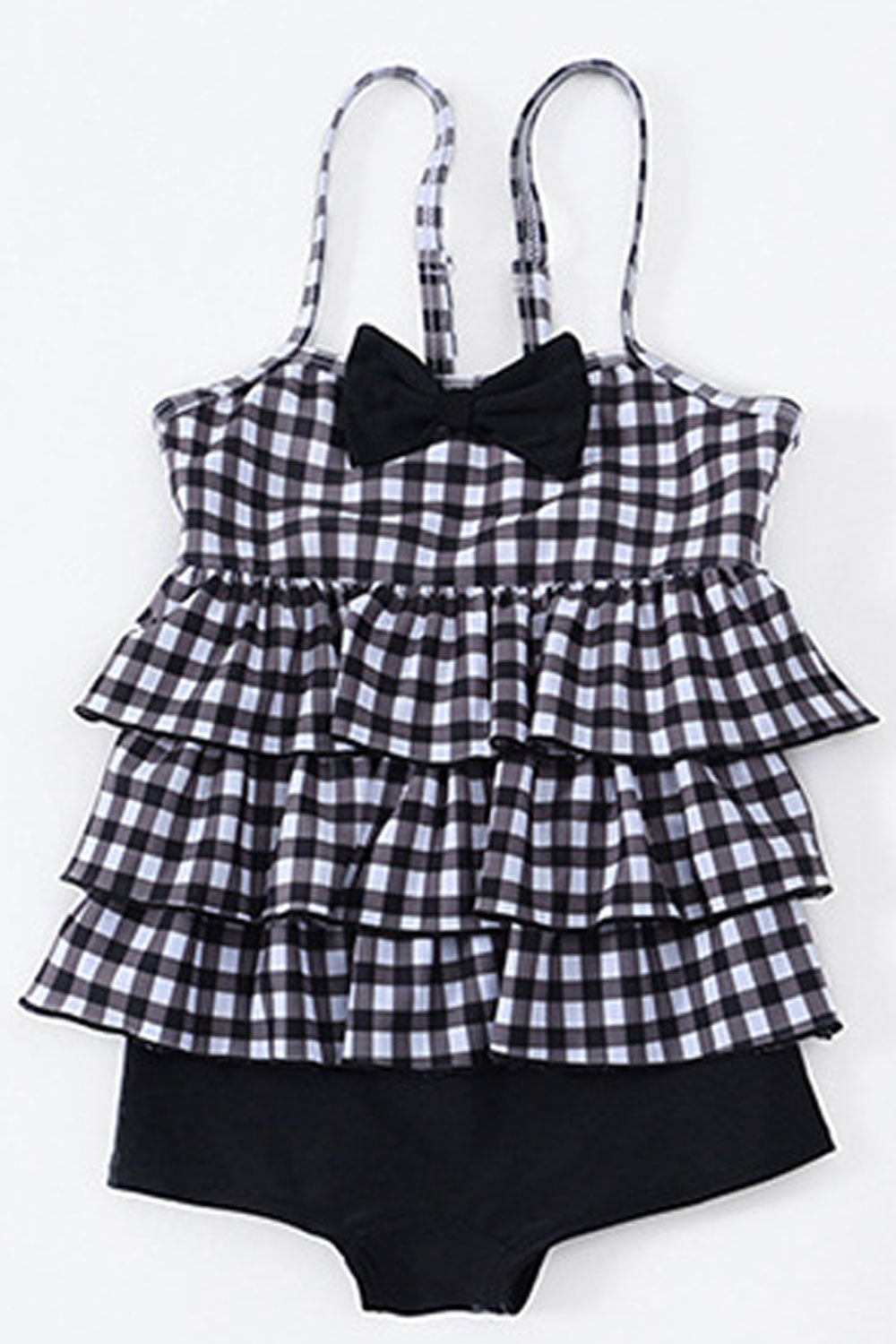 Toddler Girls Plaid Pattern Ruffles Adjustable Halter Neck Swimwear