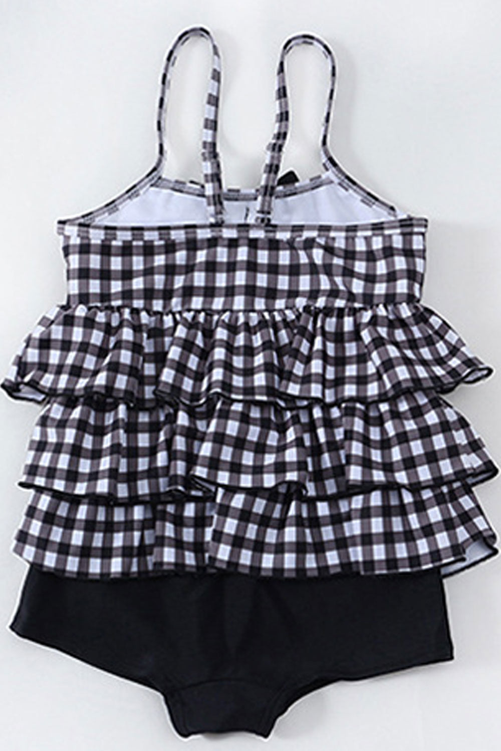Toddler Girls Plaid Pattern Ruffles Adjustable Halter Neck Swimwear