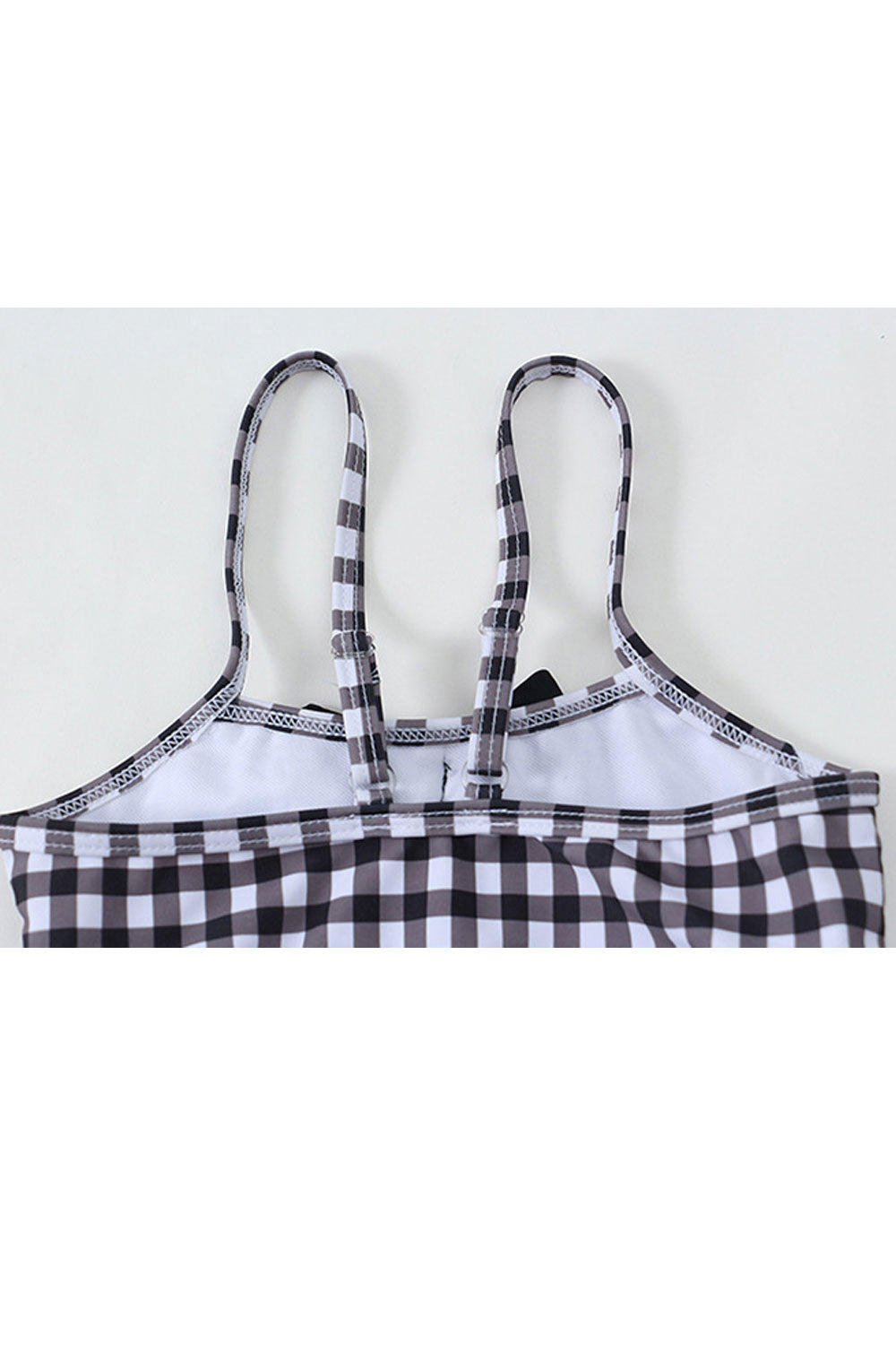 Toddler Girls Plaid Pattern Ruffles Adjustable Halter Neck Swimwear