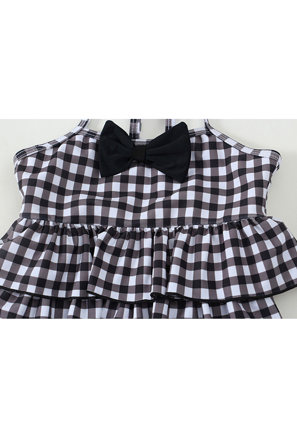 Toddler Girls Plaid Pattern Ruffles Adjustable Halter Neck Swimwear