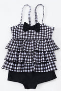 Toddler Girls Plaid Pattern Ruffles Adjustable Halter Neck Swimwear