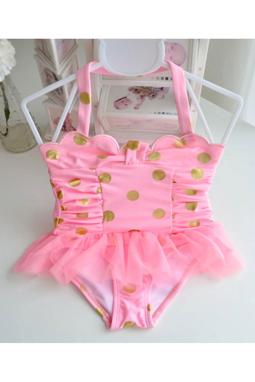 Toddler Girls Beautiful Adjustable Strap Polka Dot One Piec Swimwear
