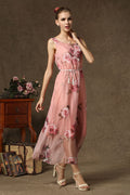 Women Beautiful Flower Printed Sleeveless Long Dress