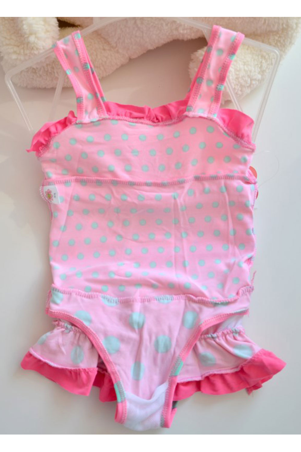 Toddler Girls Polka Dot Ruffled Hem Bow Decoration One piece Swimwear