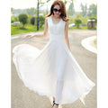 Women Chiffon Long Pleated Skirt Gown Dress White